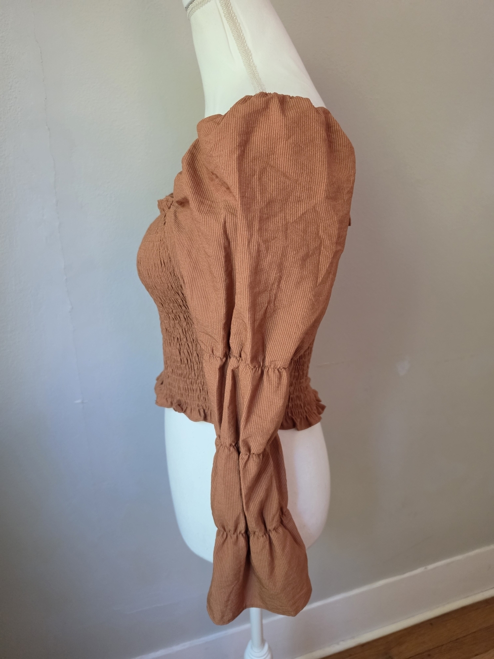 Smocked Square-Neck Crop Top in Caramel - Picture 5 of 9
